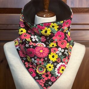 Floral Patterned Scarf - Black, Pink, Yellow